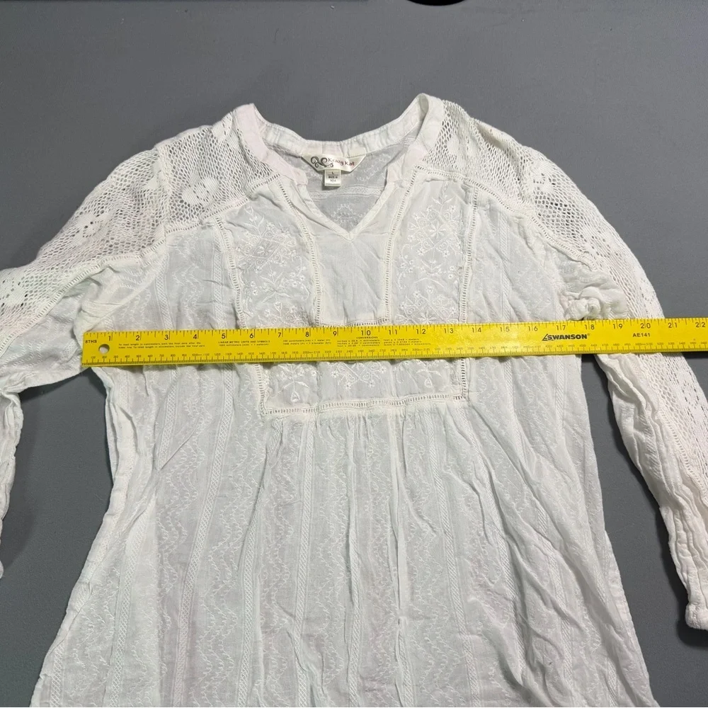 White Lace Tunic Top Boho Cottagecore Embroidered Blouse - Picture 4 of 6